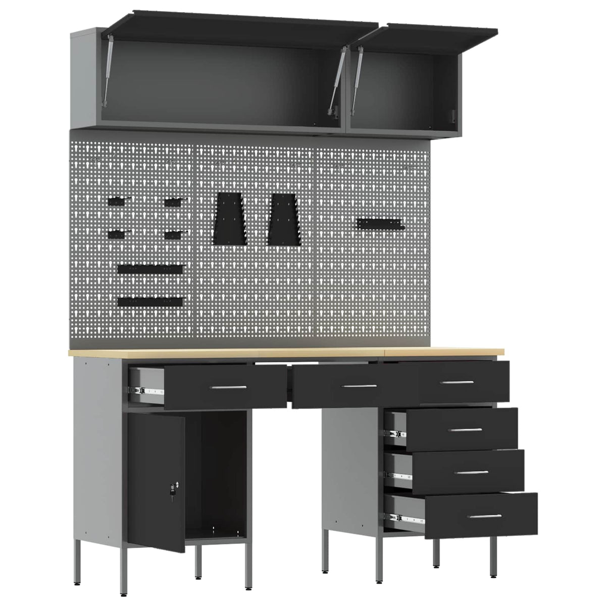 Work Cabinet Set with Drawer with Storage Manual 8 pcs Black