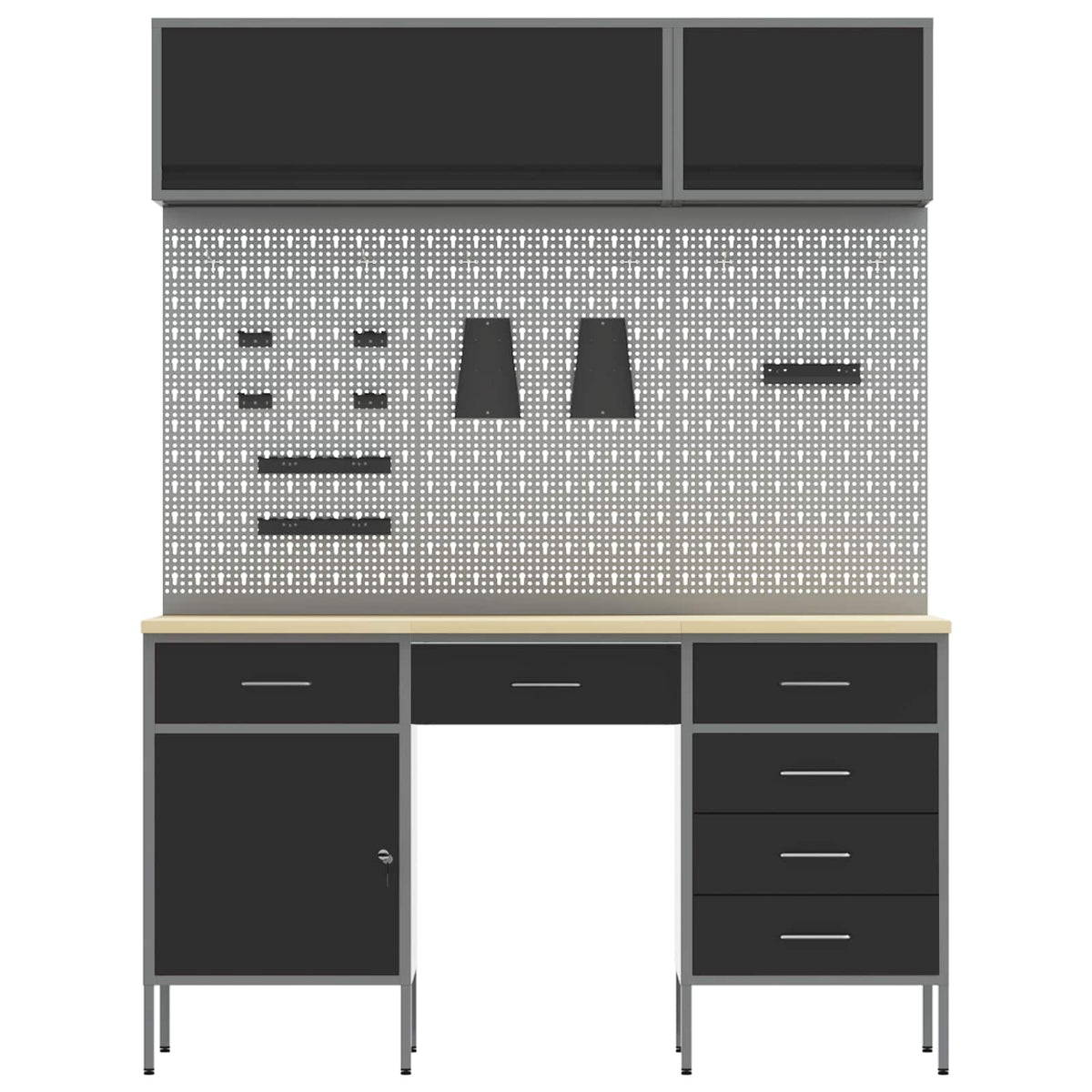 Work Cabinet Set with Drawer with Storage Manual 8 pcs Black