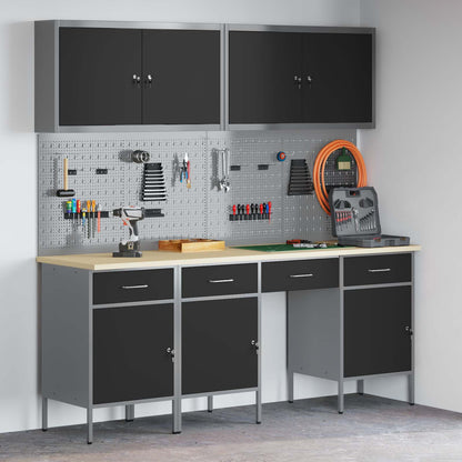Work Cabinet with Drawer 10 pcs Black Engineered Wood and Steel