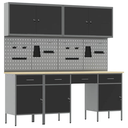 Work Cabinet with Drawer 10 pcs Black Engineered Wood and Steel