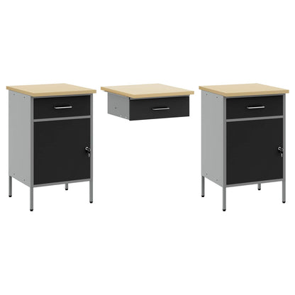 Work Cabinet with Drawer 10 pcs Black Engineered Wood and Steel