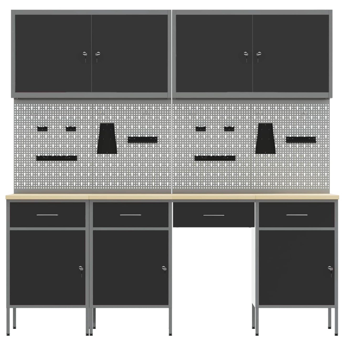Work Cabinet with Drawer 10 pcs Black Engineered Wood and Steel