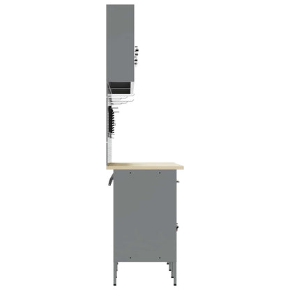 Work Cabinet with Drawer 10 pcs Black Engineered Wood and Steel