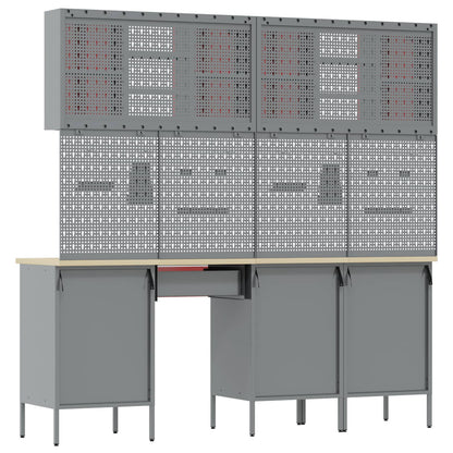 Work Cabinet with Drawer 10 pcs Red Engineered Wood and Steel