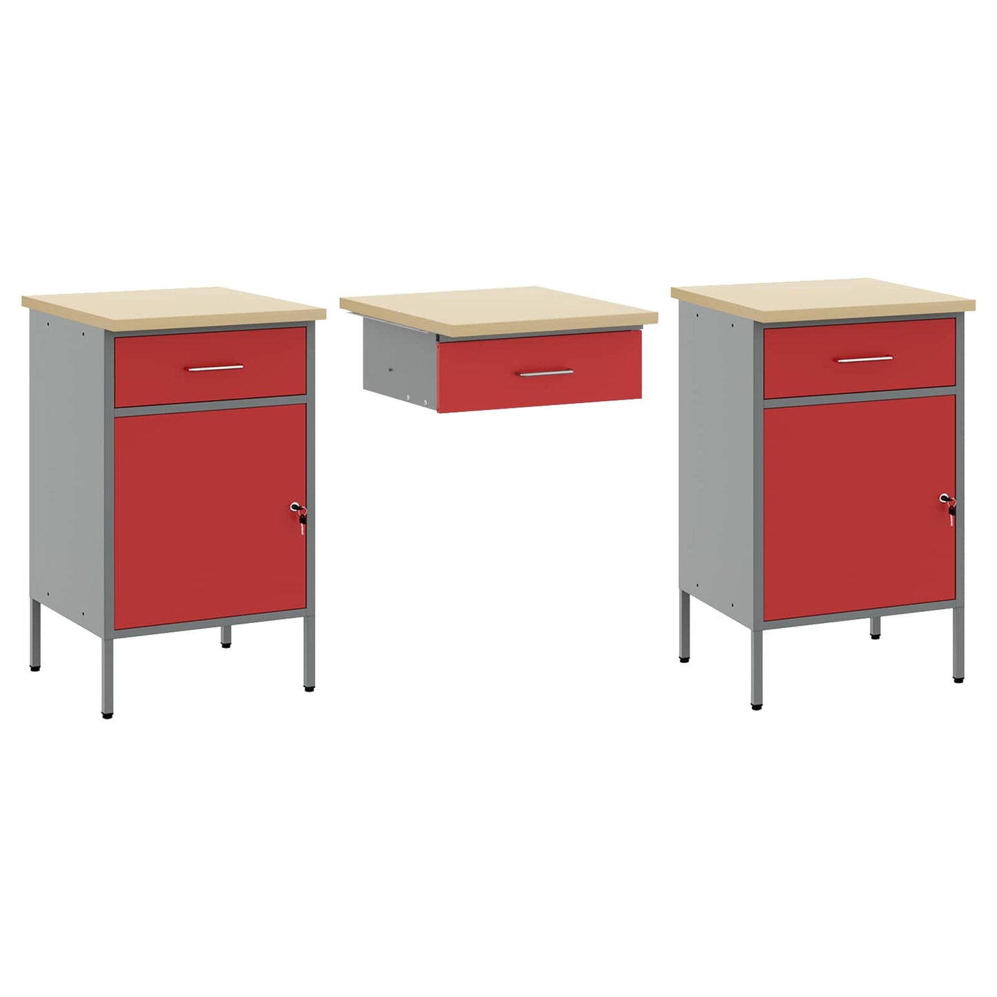 Work Cabinet with Drawer 10 pcs Red Engineered Wood and Steel