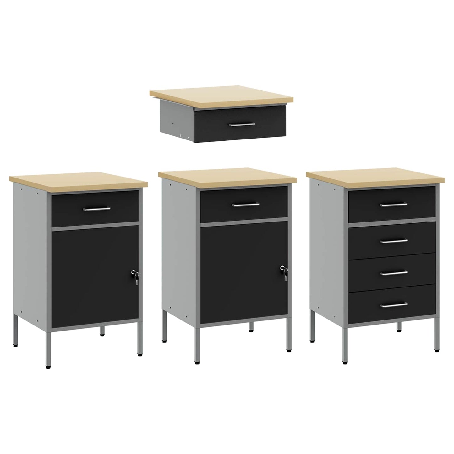 Work Cabinet with Drawer 10 pcs Black Engineered Wood and Steel