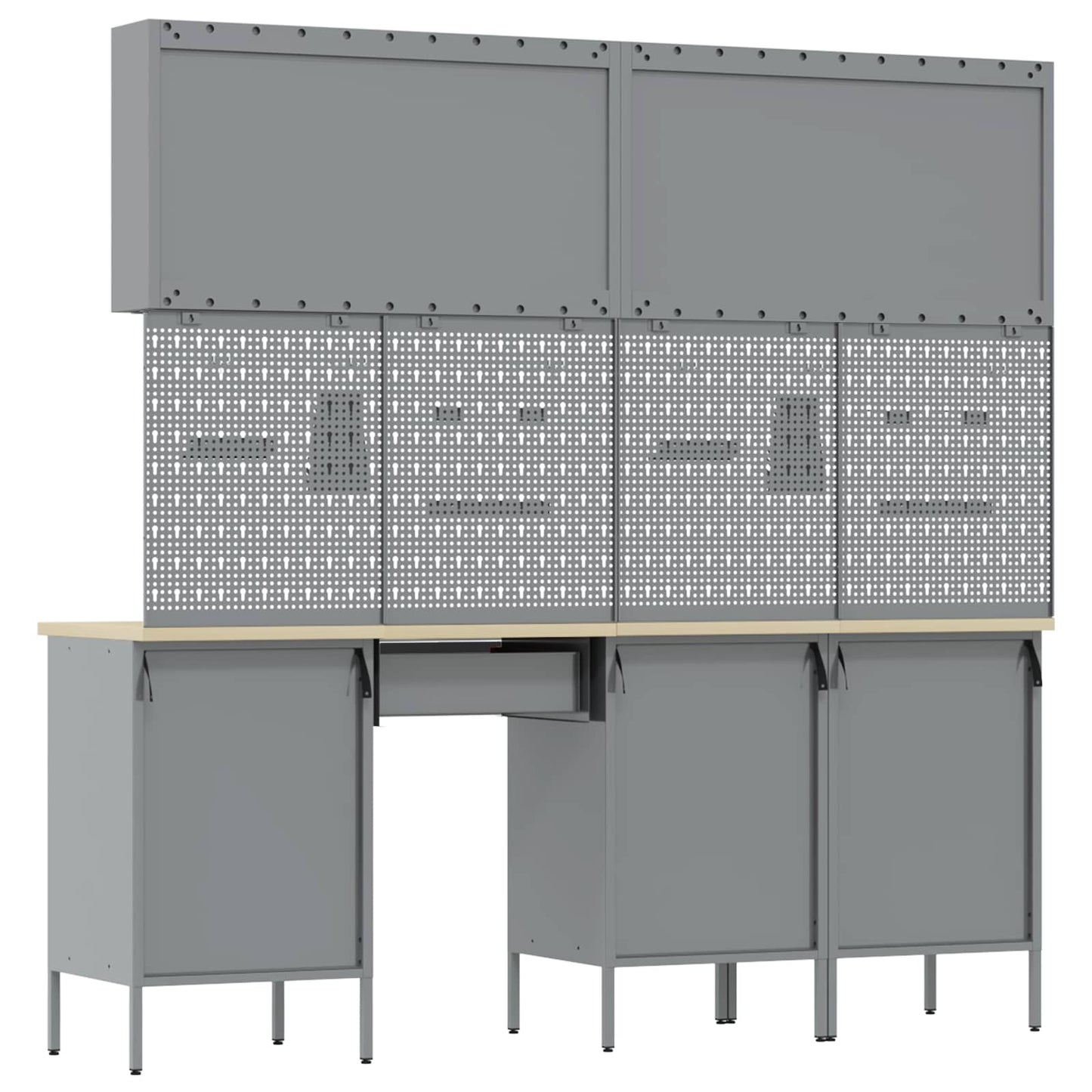 Work Cabinet with Drawer 10 pcs Black Engineered Wood and Steel