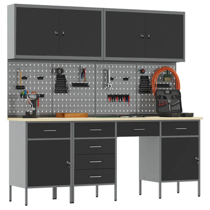 Work Cabinet with Drawer 10 pcs Black Engineered Wood and Steel