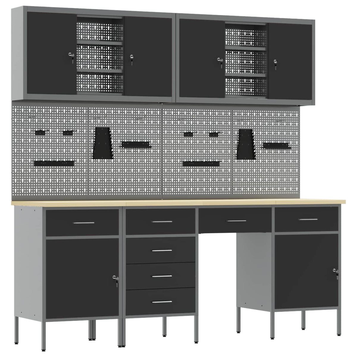 Work Cabinet 10 pcs Black and Grey Engineered Wood and Steel