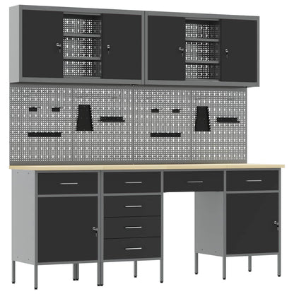 Work Cabinet 10 pcs Black and Grey Engineered Wood and Steel