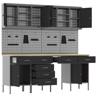 Work Cabinet 10 pcs Black and Grey Engineered Wood and Steel