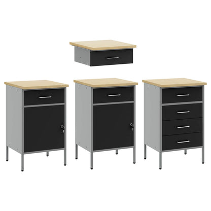 Work Cabinet 10 pcs Black and Grey Engineered Wood and Steel