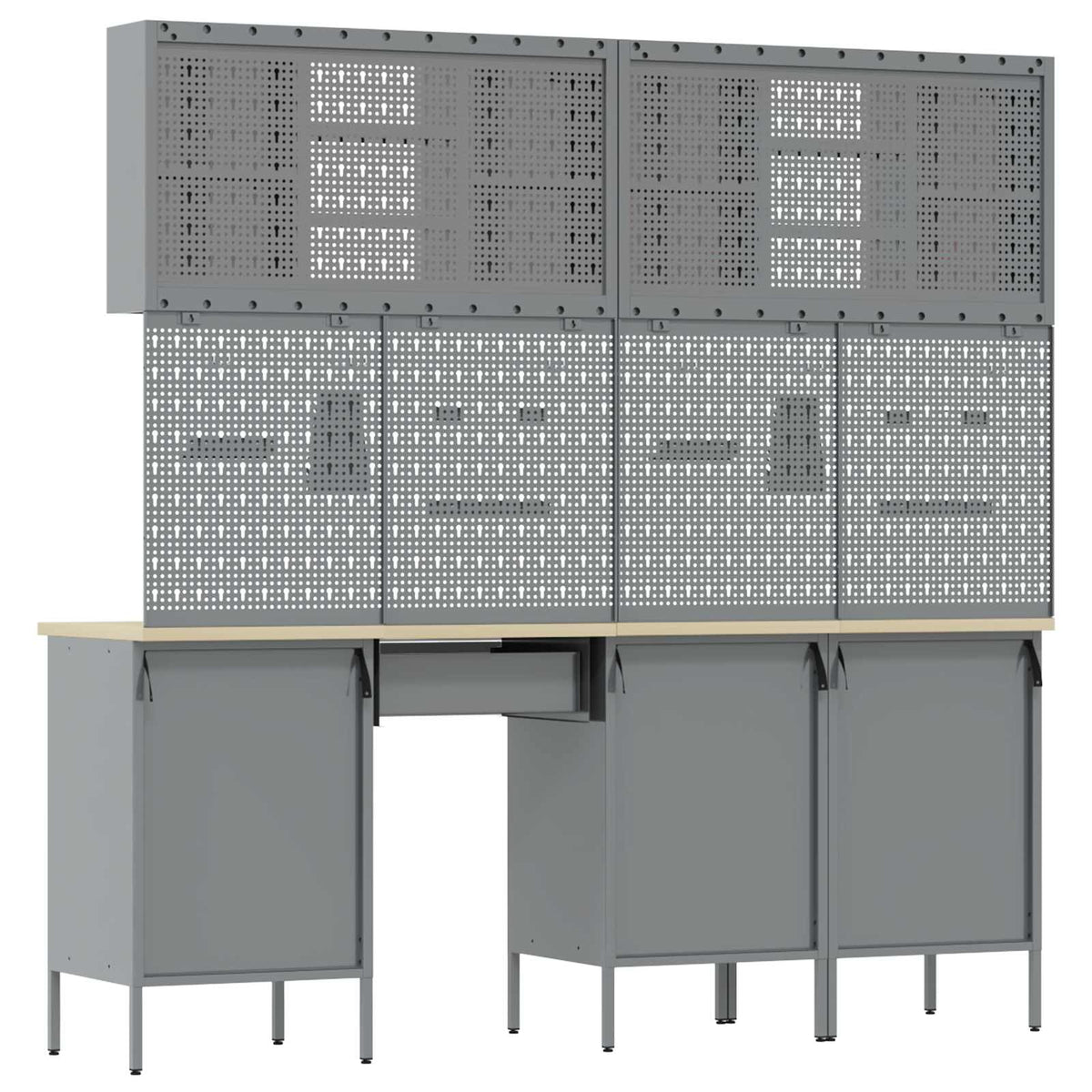Work Cabinet 10 pcs Black and Grey Engineered Wood and Steel