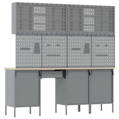 Work Cabinet 10 pcs Black and Grey Engineered Wood and Steel