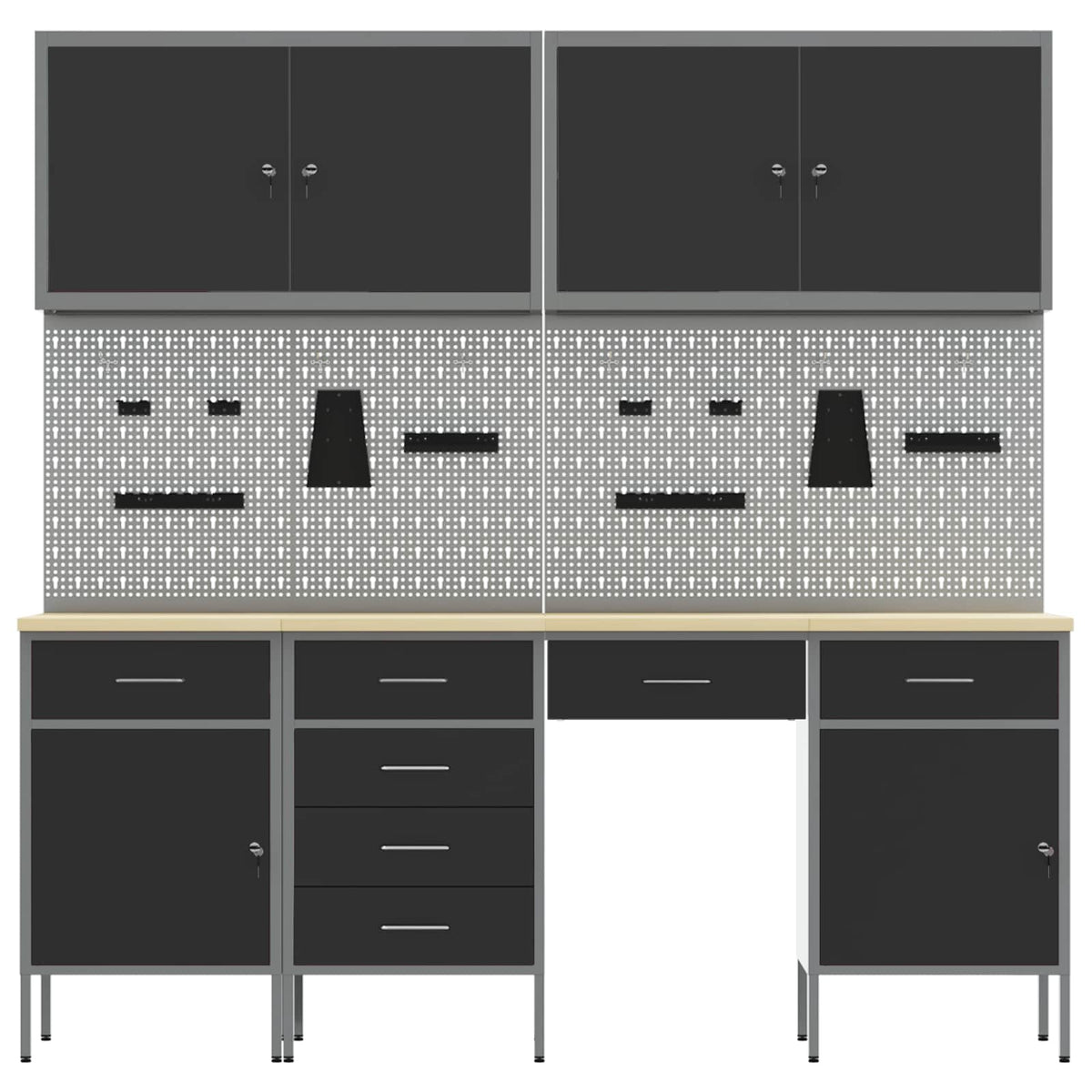 Work Cabinet 10 pcs Black and Grey Engineered Wood and Steel