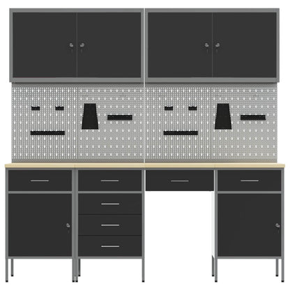 Work Cabinet 10 pcs Black and Grey Engineered Wood and Steel
