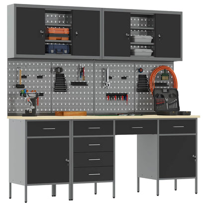Work Cabinet 10 pcs Black and Grey Engineered Wood and Steel