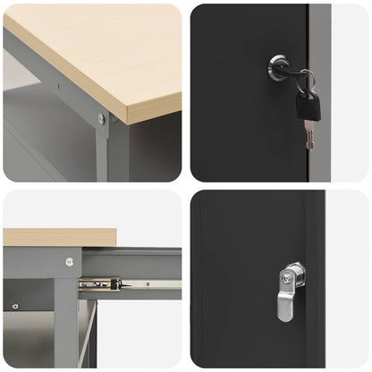 Work Cabinet 10 pcs Black and Grey Engineered Wood and Steel