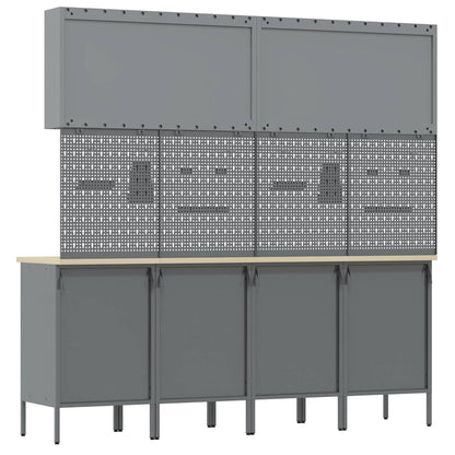 Work Cabinet with Drawer 10 pcs Red Engineered Wood and Steel