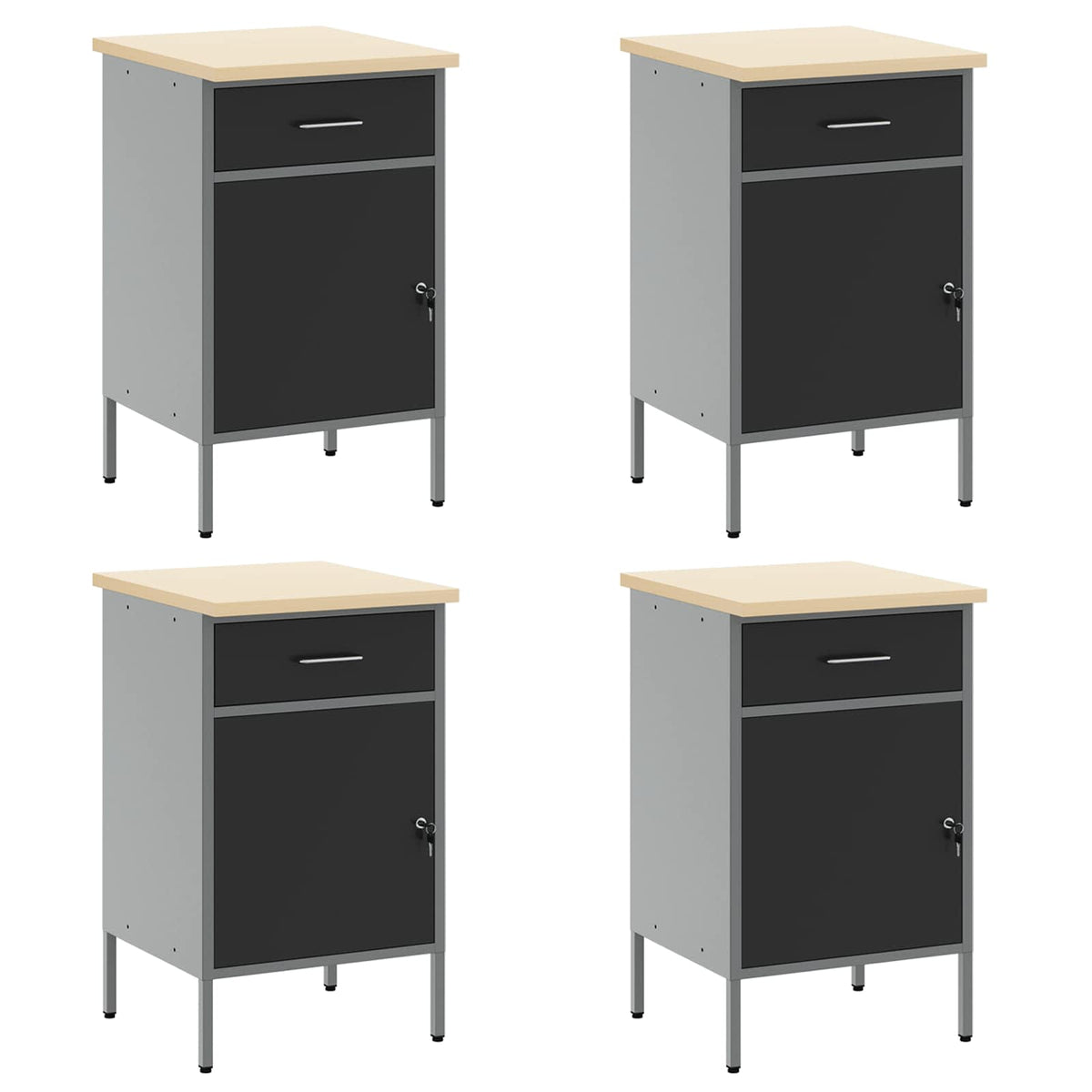 Work Cabinet with Drawer 10 pcs Black Engineered Wood and Steel
