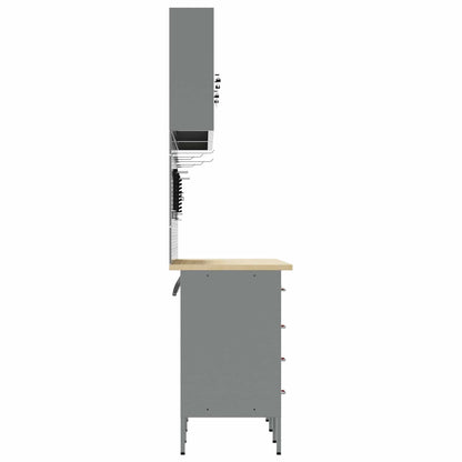 Work Cabinet with Drawer 10 pcs Red Engineered Wood and Steel