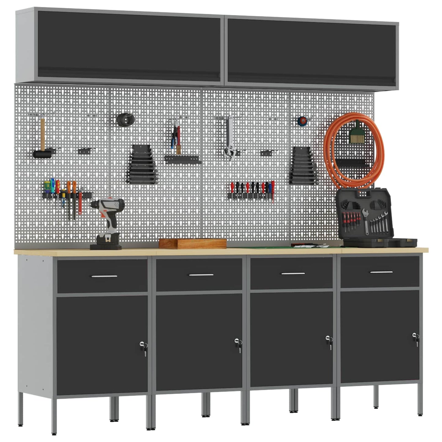 Work Cabinet Set with Drawer with Storage Manual 10 pcs Black