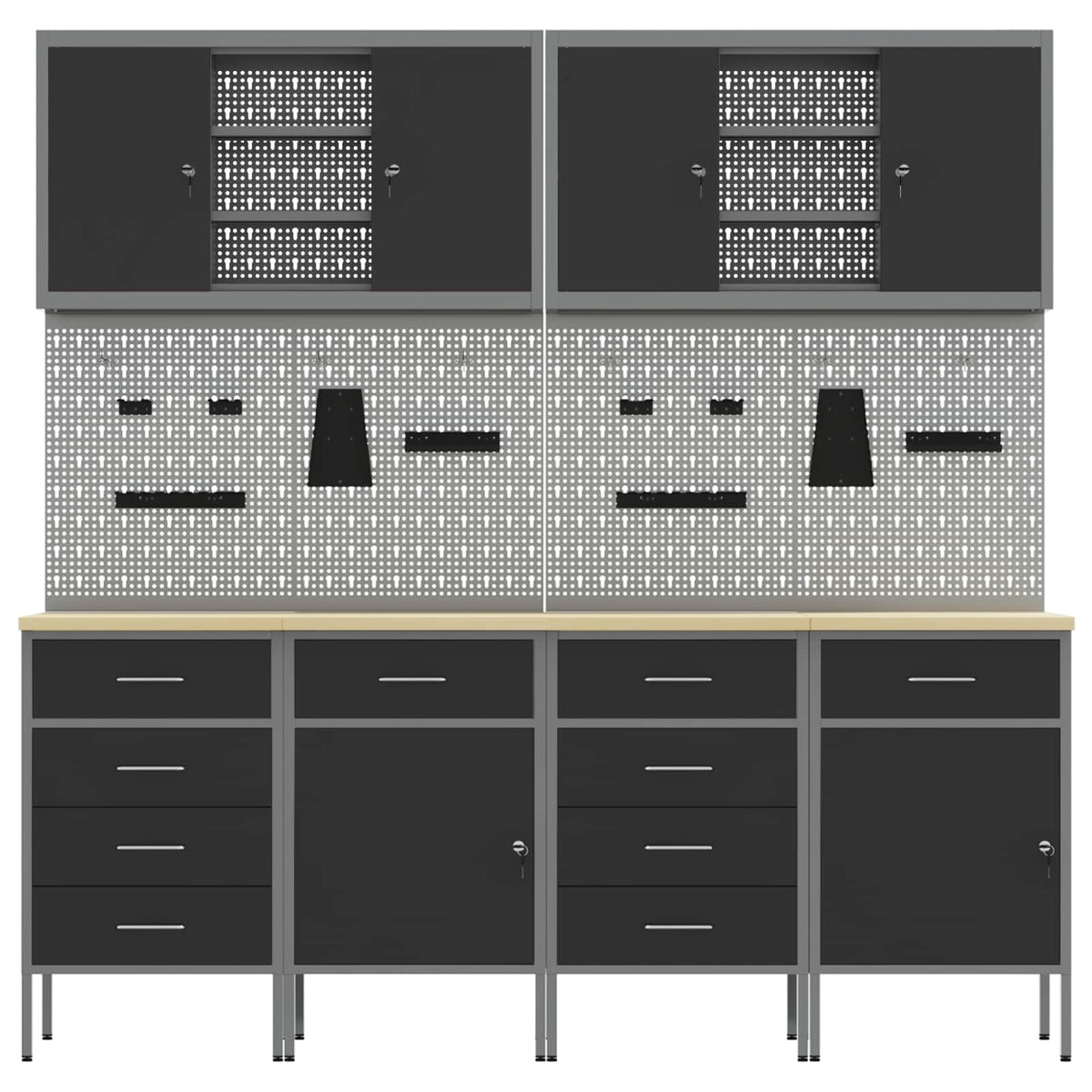 Work Cabinet with Drawer 10 pcs Black Engineered Wood and Steel