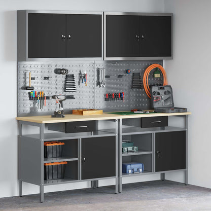 Work Bench Set 8 pcs Black and Grey Powder-Coated Steel