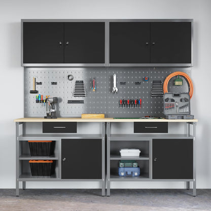 Work Bench Set 8 pcs Black and Grey Powder-Coated Steel