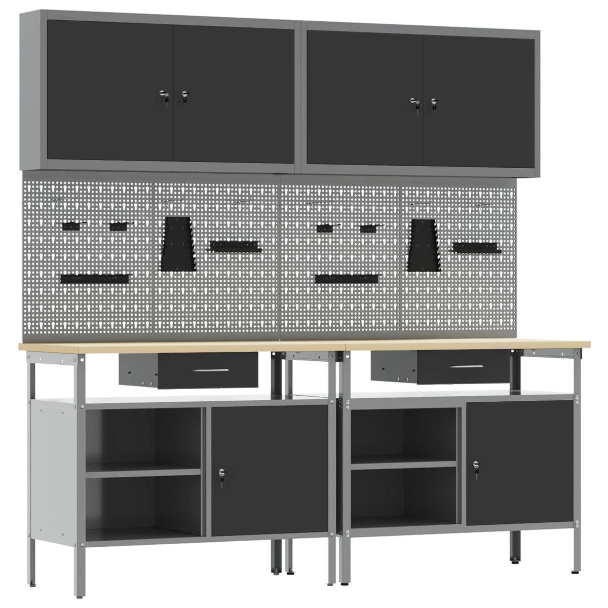 Work Bench Set 8 pcs Black and Grey Powder-Coated Steel