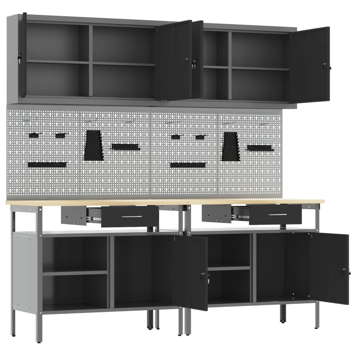 Work Bench Set 8 pcs Black and Grey Powder-Coated Steel
