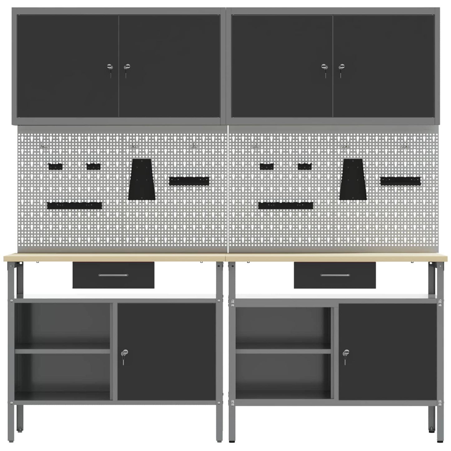 Work Bench Set 8 pcs Black and Grey Powder-Coated Steel