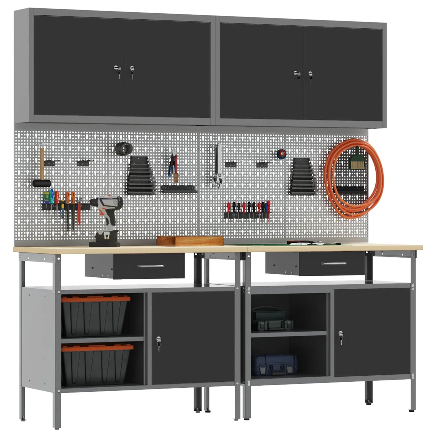 Work Bench Set 8 pcs Black and Grey Powder-Coated Steel