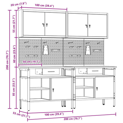 Work Bench Set 8 pcs Black and Grey Powder-Coated Steel