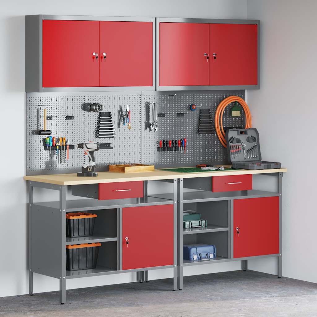 Work Bench Set 8 pcs Red and Grey Powder-Coated Steel