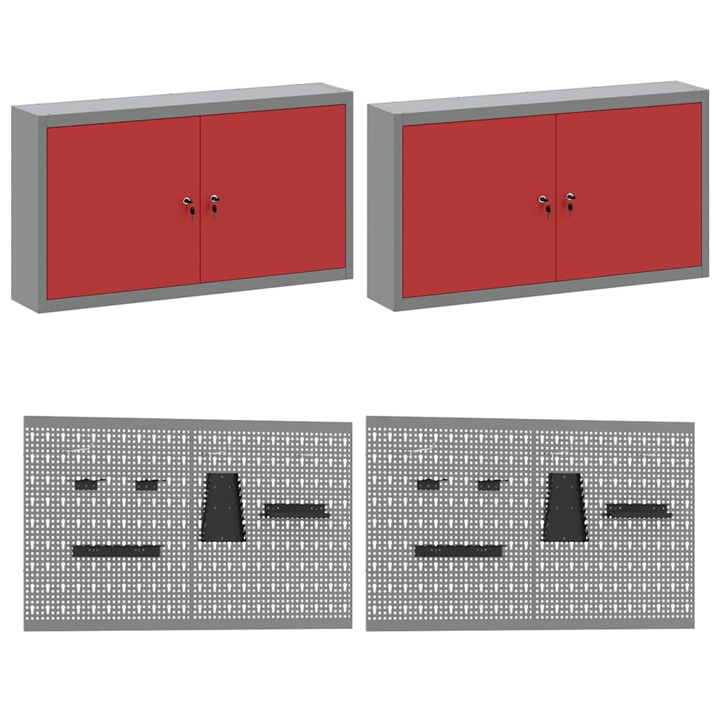 Work Bench Set 8 pcs Red and Grey Powder-Coated Steel