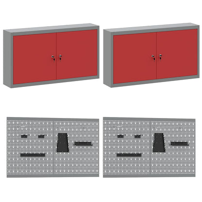 Work Bench Set 8 pcs Red and Grey Powder-Coated Steel