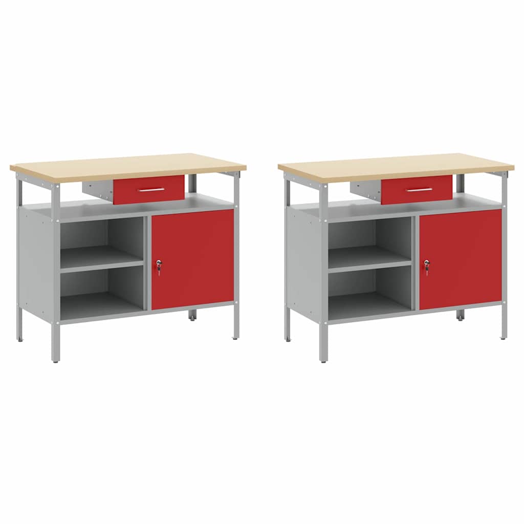 Work Bench Set with Lock 8 pcs Red and Grey Powder-Coated Steel