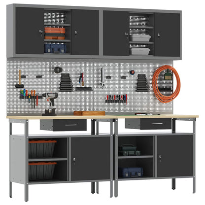 Work Bench Set 8 pcs Red and Grey Powder-Coated Steel