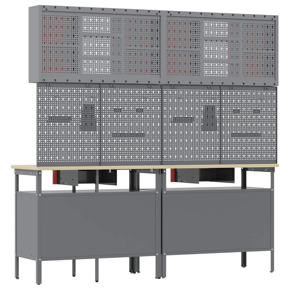 Work Bench Set 8 pcs Red and Grey Powder-Coated Steel