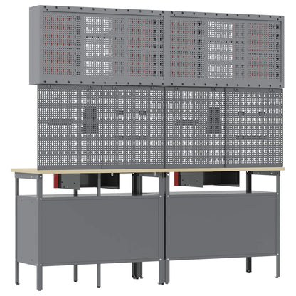 Work Bench Set 8 pcs Red and Grey Powder-Coated Steel
