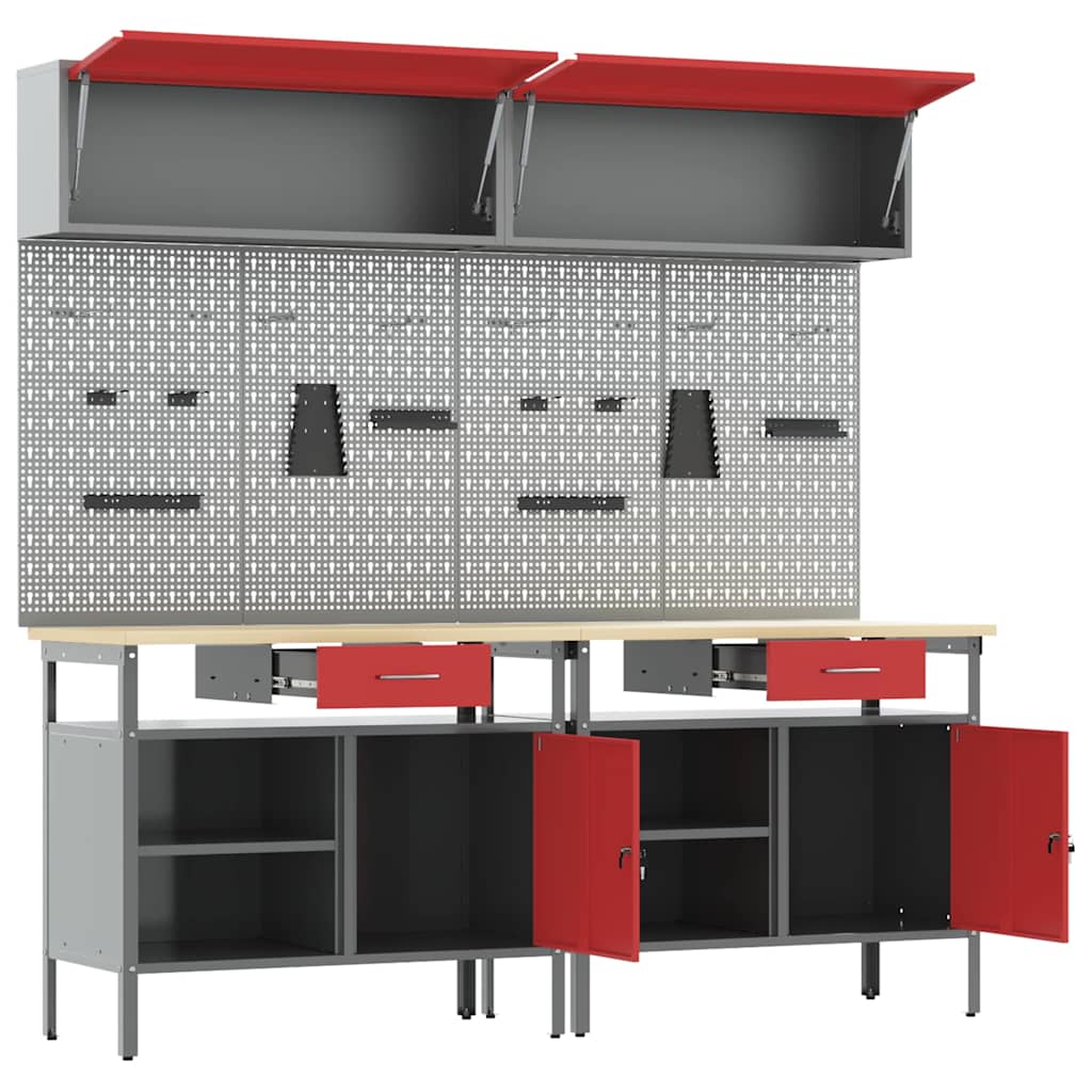 Work Bench Set 8 pcs Red and Grey Powder-Coated Steel