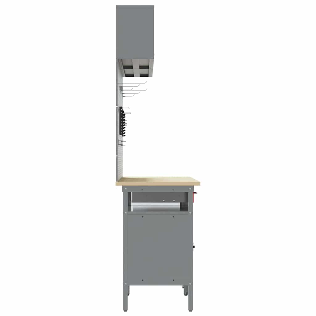 Work Bench Set with Lock 8 pcs Red and Grey Powder-Coated Steel