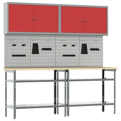 Work Bench Set with Lock 8 pcs Red and Grey Powder-Coated Steel