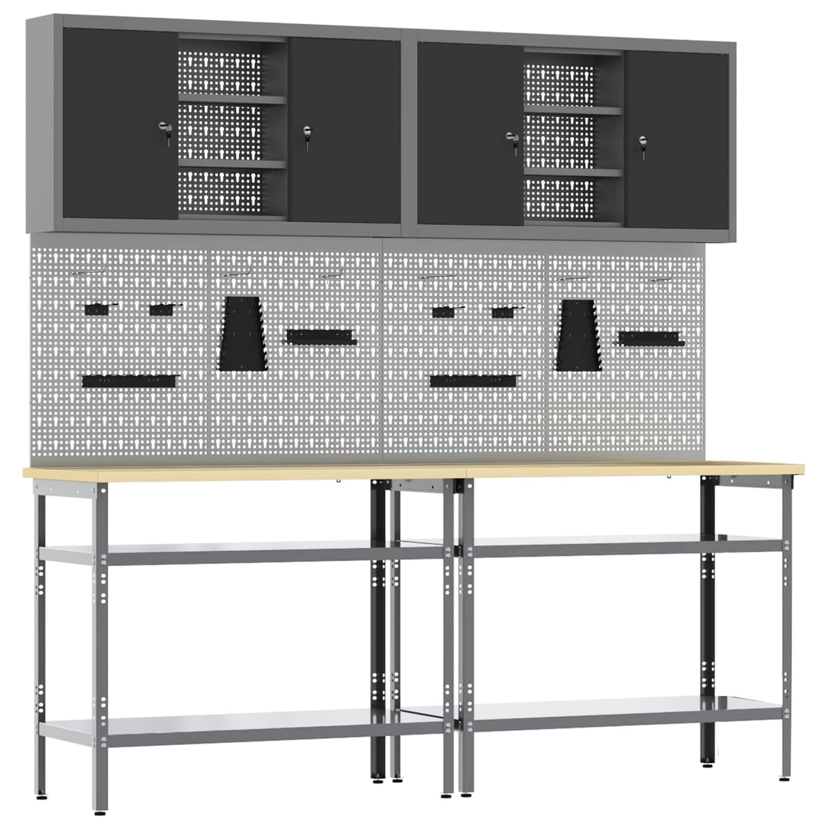 Work Bench Set 8 pcs Black and Grey Powder-Coated Steel