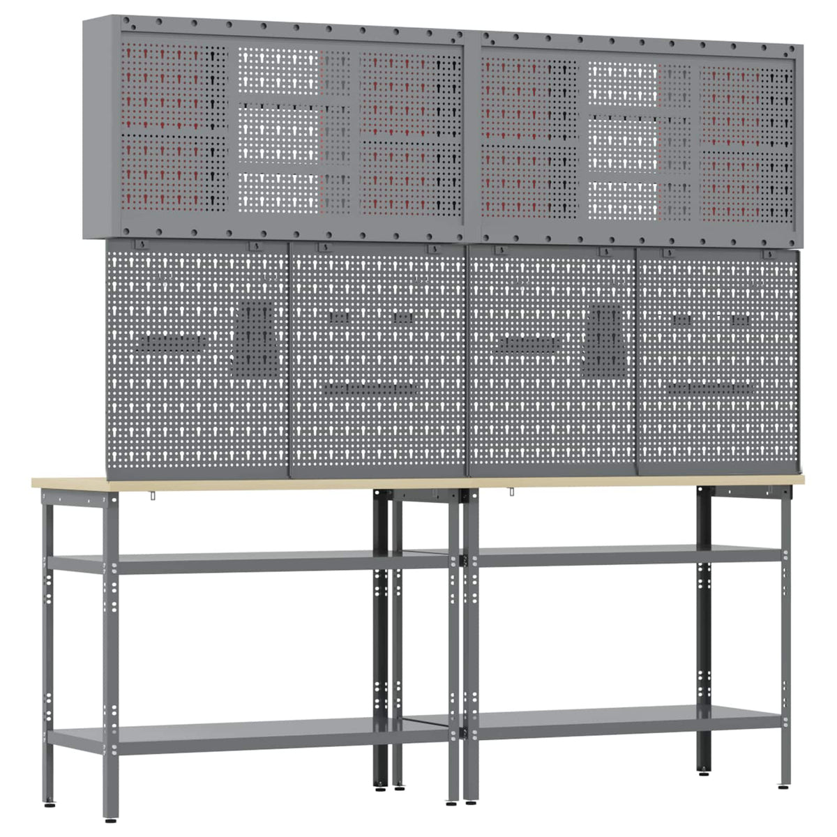 Work Bench Set 8 pcs Red and Grey Powder-Coated Steel