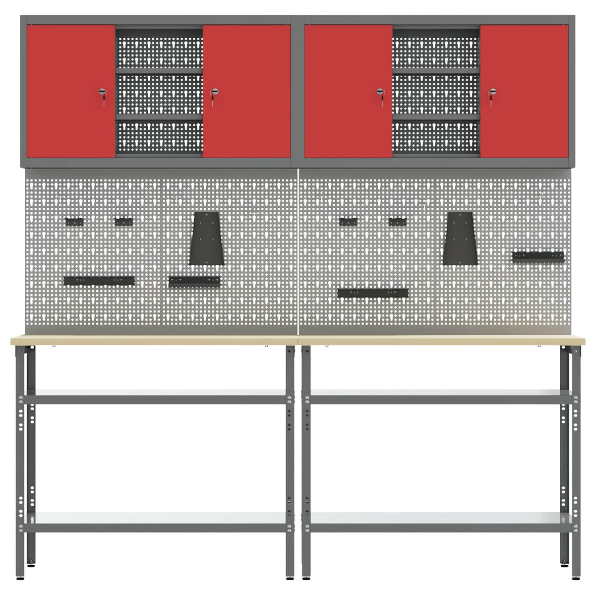 Work Bench Set 8 pcs Red and Grey Powder-Coated Steel