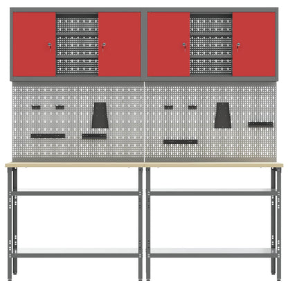 Work Bench Set 8 pcs Red and Grey Powder-Coated Steel