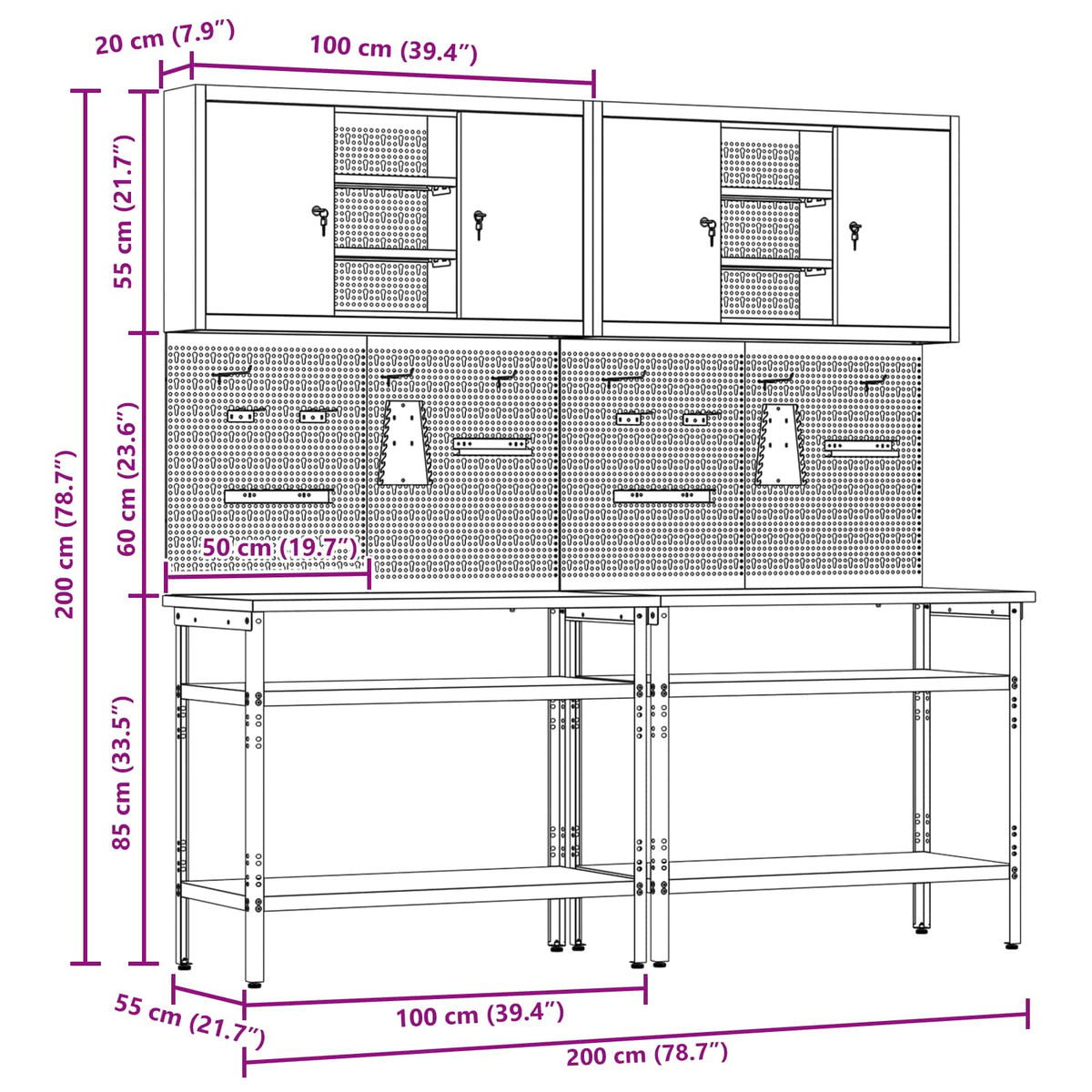 Work Bench Set 8 pcs Red and Grey Powder-Coated Steel
