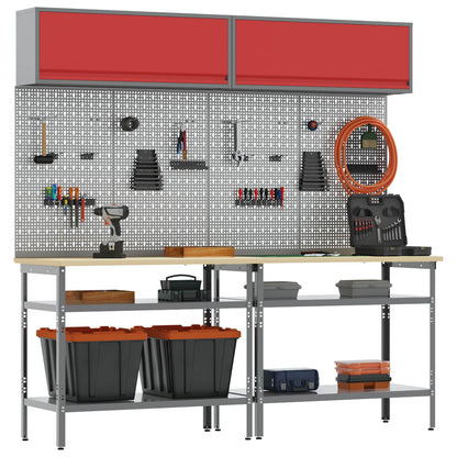 Work Bench Set with Lock 8 pcs Red and Grey Powder-Coated Steel